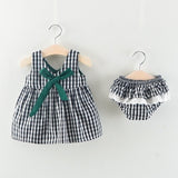 NEW Newborn Baby Girls Clothes Sleeveless Dress+Briefs 2PCS Outfits Set Striped Printed Cute Clothing Sets Summer Sunsuit 0-24M