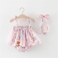 NEW Newborn Baby Girls Clothes Sleeveless Dress+Briefs 2PCS Outfits Set Striped Printed Cute Clothing Sets Summer Sunsuit 0-24M