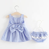 NEW Newborn Baby Girls Clothes Sleeveless Dress+Briefs 2PCS Outfits Set Striped Printed Cute Clothing Sets Summer Sunsuit 0-24M