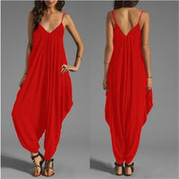 Women Casual Sleeveless Deep V Neck Jumpsuit Plus Size Summer Spaghetti Strap Rompers