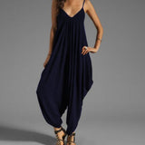 Women Casual Sleeveless Deep V Neck Jumpsuit Plus Size Summer Spaghetti Strap Rompers