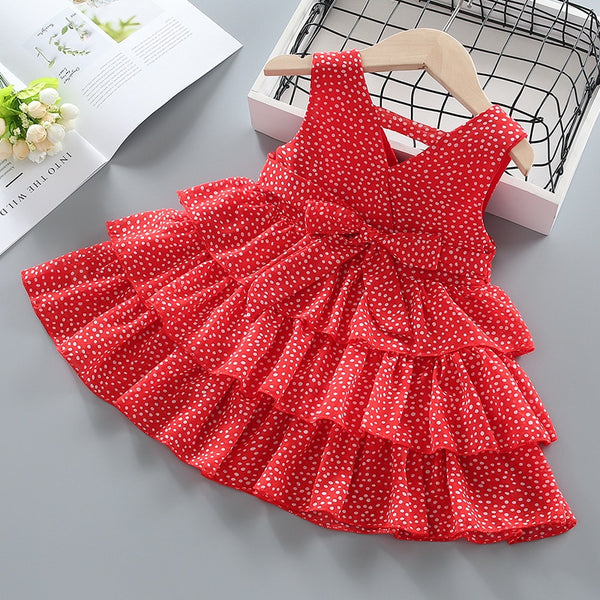 New Summer Sleeveless Girls Red Dot Dress Baby Toddler Kids Knee-Length Fashion Party Sweet Wedding Princess Dresses