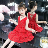 New Summer Sleeveless Girls Red Dot Dress Baby Toddler Kids Knee-Length Fashion Party Sweet Wedding Princess Dresses