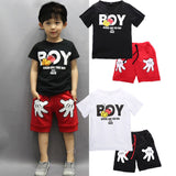 Kid Boys Cartoon Mickey Hands Clothes Set Summer Baby Short Sleeve T Shirts Top+Shorts Pant 2Pcs Girl Sport Suit Outfit Costumes