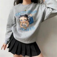 Hillbilly American Vintage Betty Boop Cartoon Printed 80s 90s Pullover Autumn Long Sleeve Cute Jackets Women Warm Sweatshirts