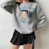 Hillbilly American Vintage Betty Boop Cartoon Printed 80s 90s Pullover Autumn Long Sleeve Cute Jackets Women Warm Sweatshirts