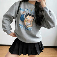 Hillbilly American Vintage Betty Boop Cartoon Printed 80s 90s Pullover Autumn Long Sleeve Cute Jackets Women Warm Sweatshirts
