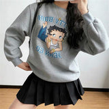 Hillbilly American Vintage Betty Boop Cartoon Printed 80s 90s Pullover Autumn Long Sleeve Cute Jackets Women Warm Sweatshirts