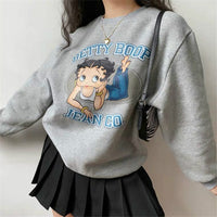 Hillbilly American Vintage Betty Boop Cartoon Printed 80s 90s Pullover Autumn Long Sleeve Cute Jackets Women Warm Sweatshirts