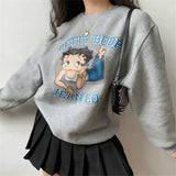 Hillbilly American Vintage Betty Boop Cartoon Printed 80s 90s Pullover Autumn Long Sleeve Cute Jackets Women Warm Sweatshirts