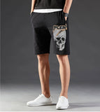 New  Men's Summer Casual Skull Shorts Men Straight Shorts Male Fashion Cotton Beach Short  Hot drill  Plus Size 4XL