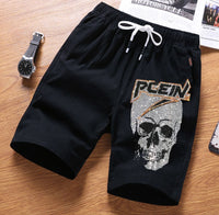 New  Men's Summer Casual Skull Shorts Men Straight Shorts Male Fashion Cotton Beach Short  Hot drill  Plus Size 4XL