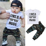 Newborn Baby Boys Clothes Toddler Kids Short Sleeve Letter T-shirt Camo Pants 2Pcs Outfits Set Baby's Clothing
