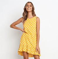 Lossky Women Summer Dress Polka Dot Chiffon Sleeveless Beach Mini Casual Yellow Sundress 2021 Fashion Plus Size Dress For Women