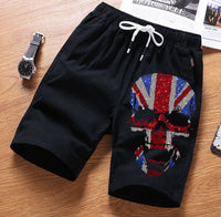 New  Men's Summer Casual Skull Shorts Men Straight Shorts Male Fashion Cotton Beach Short  Hot drill  Plus Size 4XL