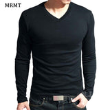 Elastic Mens T-Shirt V-Neck Long Sleeve Men T Shirt For Male Lycra And Cotton T-Shirts Man Clothing TShirt Brand Tees