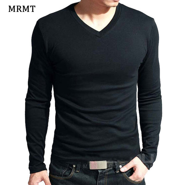 Elastic Mens T-Shirt V-Neck Long Sleeve Men T Shirt For Male Lycra And Cotton T-Shirts Man Clothing TShirt Brand Tees