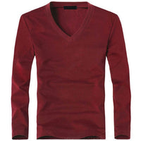 Elastic Mens T-Shirt V-Neck Long Sleeve Men T Shirt For Male Lycra And Cotton T-Shirts Man Clothing TShirt Brand Tees