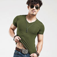 Brand New Men T Shirt Tops V neck Short Sleeve Tees Men's Fashion Fitness Hot T-shirt For Male plus Sizes
