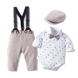 Romper Clothes Set For Baby Boy With Bow Hat Gentleman Striped Summer Suit With Bow Toddler Kid Bodysuit Set Infant Boy Clothing.