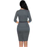 Spring Vintage Elegant Work Wear with Belt Peplum vestidos Business Party Bodycon Office Career Dress for Women