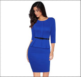 Spring Vintage Elegant Work Wear with Belt Peplum vestidos Business Party Bodycon Office Career Dress for Women
