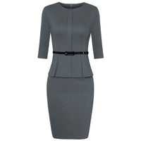Spring Vintage Elegant Work Wear with Belt Peplum vestidos Business Party Bodycon Office Career Dress for Women