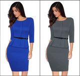 Spring Vintage Elegant Work Wear with Belt Peplum vestidos Business Party Bodycon Office Career Dress for Women