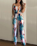 Spaghetti Strap Leaf Print Jumpsuit for Women Summer Sleeveless Female Casual Rompers Jumpsuits