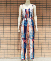 Spaghetti Strap Leaf Print Jumpsuit for Women Summer Sleeveless Female Casual Rompers Jumpsuits