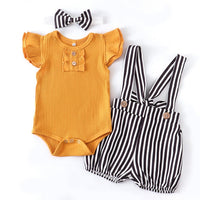 Summer Baby Girl Clothes Set Fashion Solid Romper Tops Flower Shorts Overalls Headband for Newborn Infant Clothing Outfit