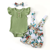 Summer Baby Girl Clothes Set Fashion Solid Romper Tops Flower Shorts Overalls Headband for Newborn Infant Clothing Outfit