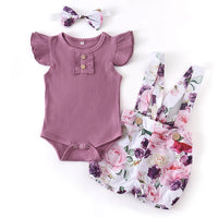 Summer Baby Girl Clothes Set Fashion Solid Romper Tops Flower Shorts Overalls Headband for Newborn Infant Clothing Outfit