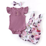 Summer Baby Girl Clothes Set Fashion Solid Romper Tops Flower Shorts Overalls Headband for Newborn Infant Clothing Outfit