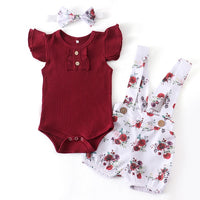 Summer Baby Girl Clothes Set Fashion Solid Romper Tops Flower Shorts Overalls Headband for Newborn Infant Clothing Outfit