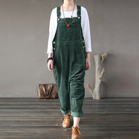 Kaftan Corduroy Overalls Womens Jumpsuits 2021 Autumn Harem Pants Casual Long Pantalon Palazzo Female Button Rompers Playsuit