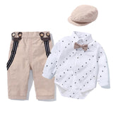 Romper Clothes Set For Baby Boy With Bow Hat Gentleman Striped Summer Suit With Bow Toddler Kid Bodysuit Set Infant Boy Clothing