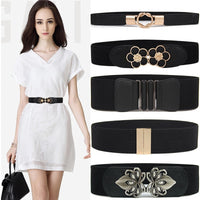 High Quality Belts for Women Black Waist Elastic Ladies Band Round Buckle Decoration Coat Sweater Fashion Dress Rice White