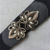 High Quality Belts for Women Black Waist Elastic Ladies Band Round Buckle Decoration Coat Sweater Fashion Dress Rice White