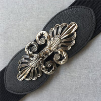 High Quality Belts for Women Black Waist Elastic Ladies Band Round Buckle Decoration Coat Sweater Fashion Dress Rice White