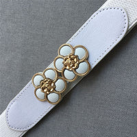 High Quality Belts for Women Black Waist Elastic Ladies Band Round Buckle Decoration Coat Sweater Fashion Dress Rice White