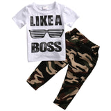 Newborn Baby Boys Clothes Toddler Kids Short Sleeve Letter T-shirt Camo Pants 2Pcs Outfits Set Baby's Clothing