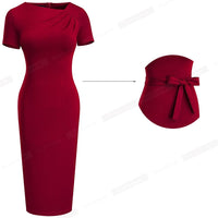 Summer Women Elegant Solid Color Vintage Office Dresses Business Fitted Bodycon Dress B617