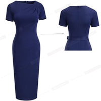 Summer Women Elegant Solid Color Vintage Office Dresses Business Fitted Bodycon Dress B617