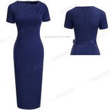 Summer Women Elegant Solid Color Vintage Office Dresses Business Fitted Bodycon Dress B617