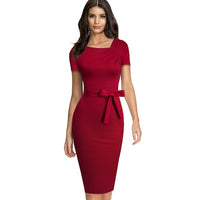Summer Women Elegant Solid Color Vintage Office Dresses Business Fitted Bodycon Dress B617