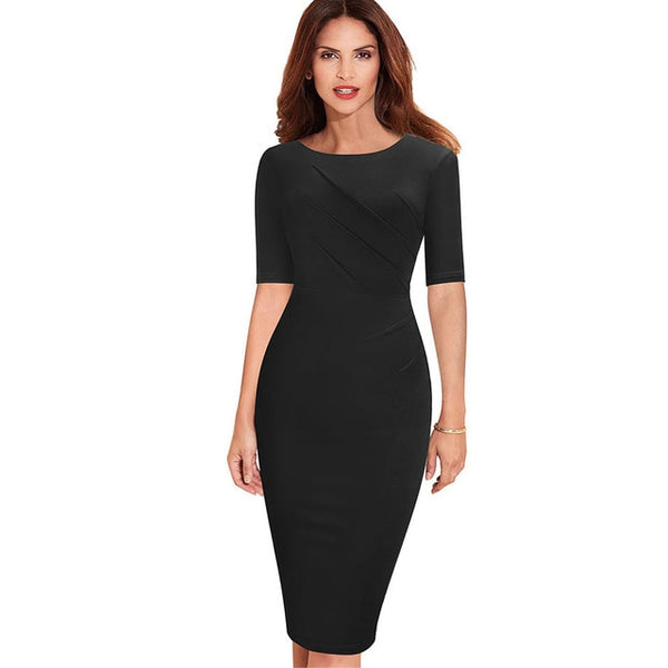 Summer Women Elegant Solid Black Color Office Dresses Business Slim Pencil Dress B614