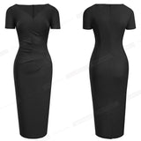 Summer Women Elegant Pure Color Office Dresses Formal Business Party Slim Fitted Dress B621