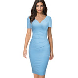 Summer Women Elegant Pure Color Office Dresses Formal Business Party Slim Fitted Dress B621