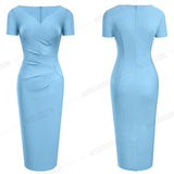 Summer Women Elegant Pure Color Office Dresses Formal Business Party Slim Fitted Dress B621